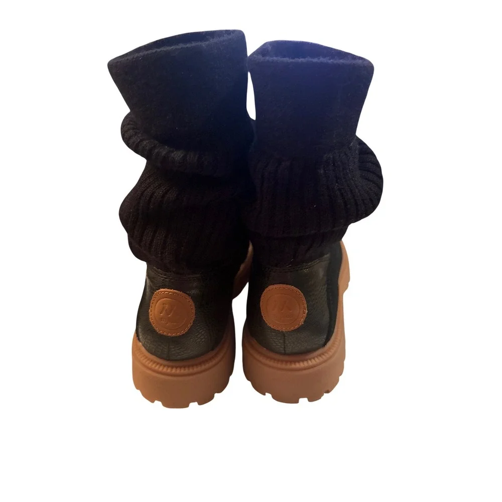 Mykos Maria Suede Knit Slouch Ankle Boots Black Lug Sole OrthoLite Women's 7